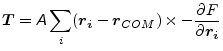 $\displaystyle \vec{T} = \mathsfsl{A} \sum_i (\vec{r_i} - \vec{r}_{COM}) \times -\frac{\partial{F}}{\partial{\vec{r_i}}}$